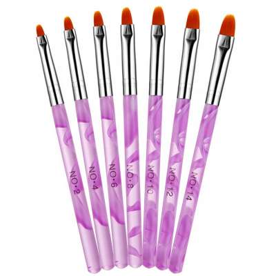 7pcs/set uv gel poly extension gel nail brush nail art tips builder brush purple acrylic handle nail painting brush